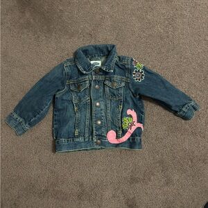 Old Navy Kids Denim Jacket with Pink and Green Floral Design